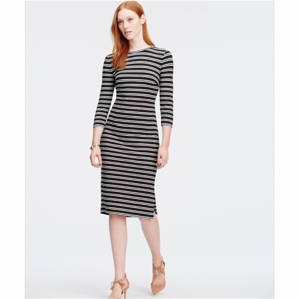 Ann Taylor Black and White Striped Midi Dress